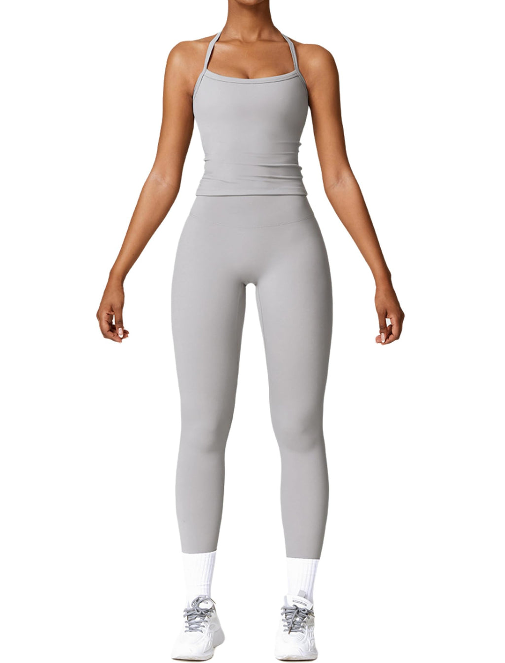 Women's Cross-Back Workout Set with Tank Top & High-Waist Leggings