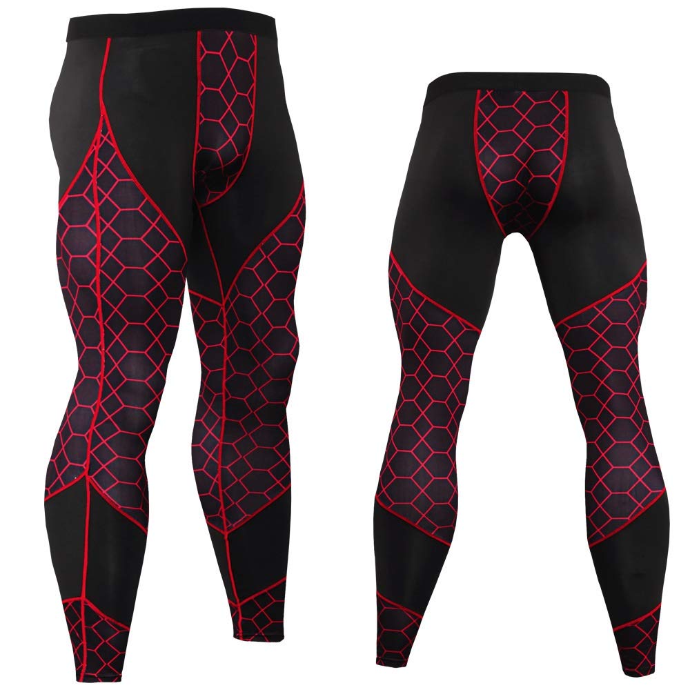 UOYHBTA Men's Fitness Sports Running Training Sets Mesh Printed Long Sleeve Suits Fast Dry High Elastic Tight T-shirt+Pants
