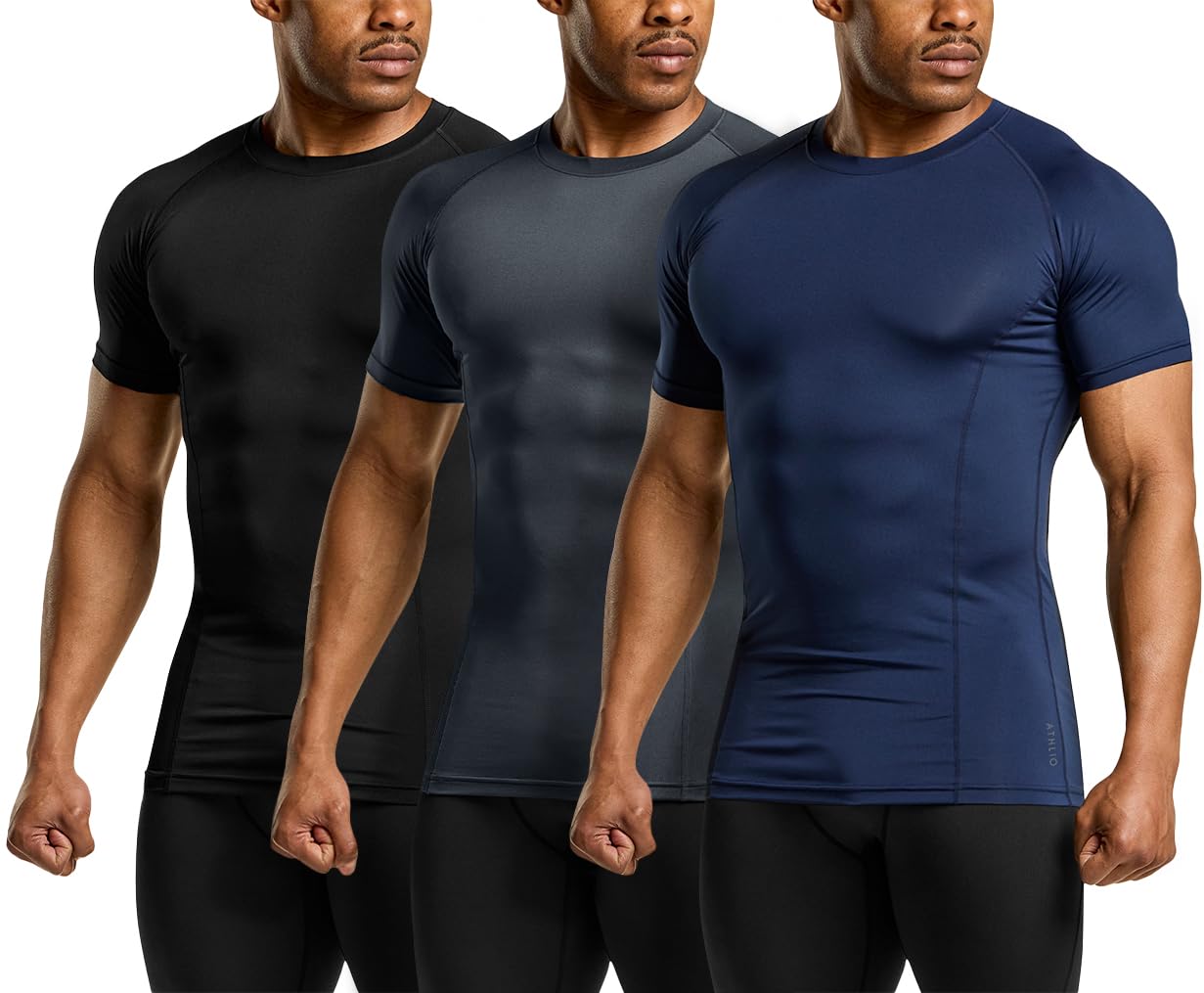 ATHLIO Men's Cool Dry Short Sleeve Compression Shirts, Sports Baselayer T-Shirts Tops, Athletic Workout Shirt