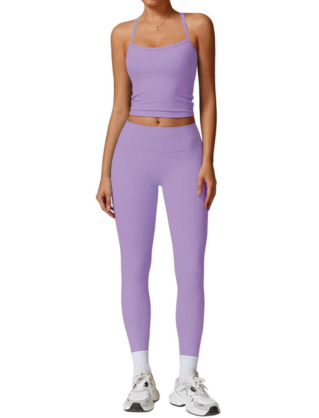 Women's Cross-Back Workout Set with Tank Top & High-Waist Leggings
