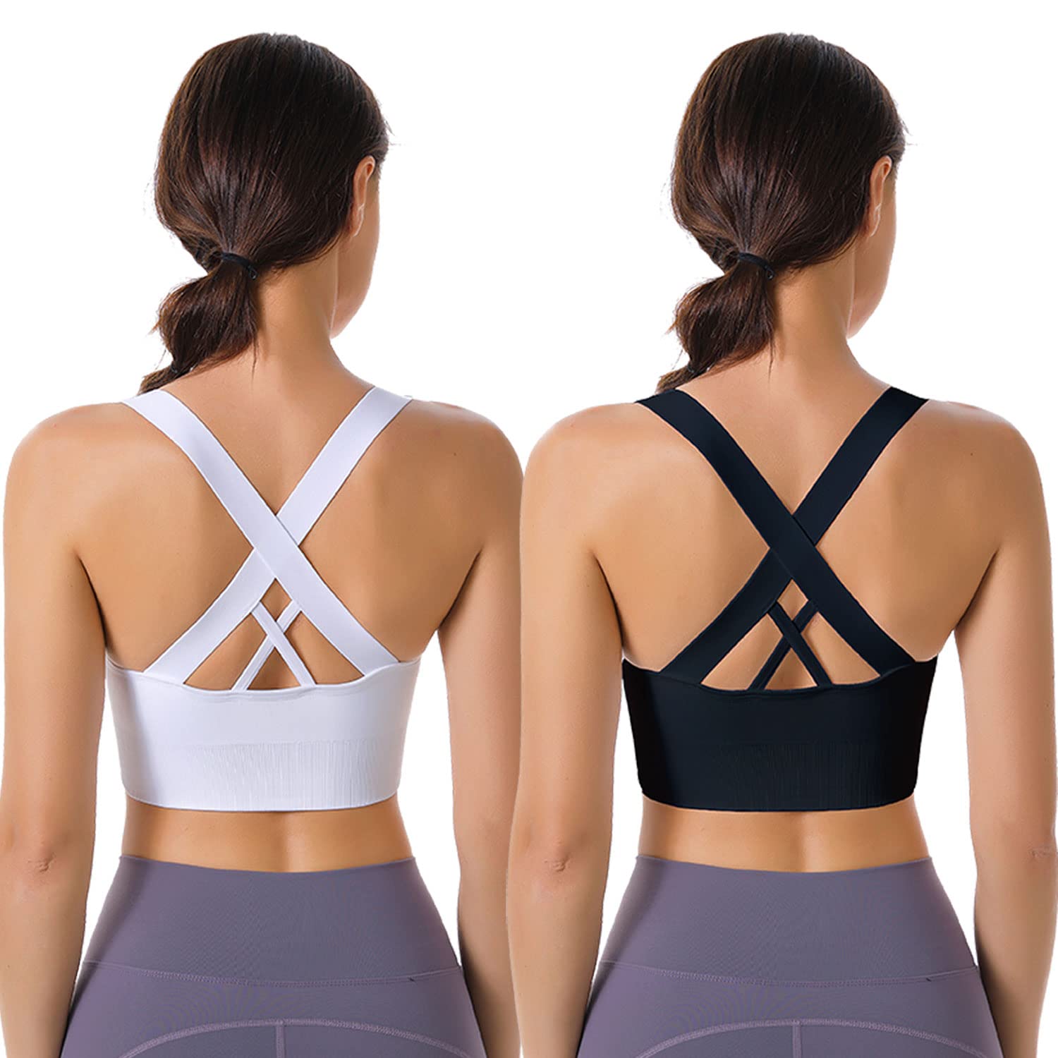 Women's Seamless Crisscross Sports Bra with Medium Support & Padding