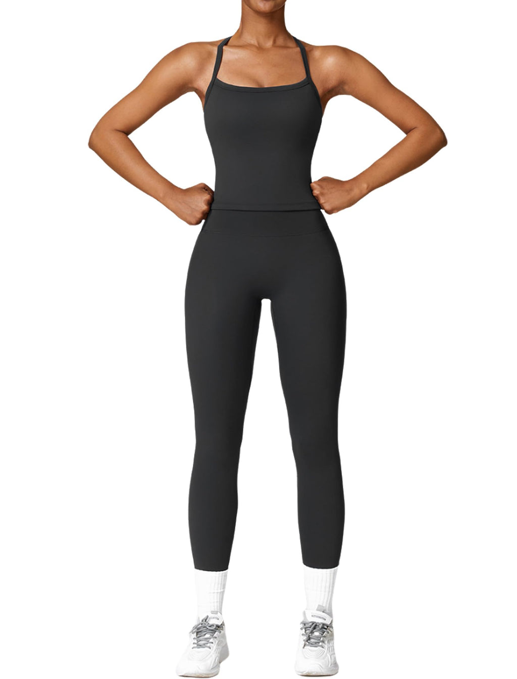 QBGJTD Womens Workout Sets Two Piece Cross Back Tank Top Matching High Waist Leggings Sets Gym Outfits Work Out Clothes