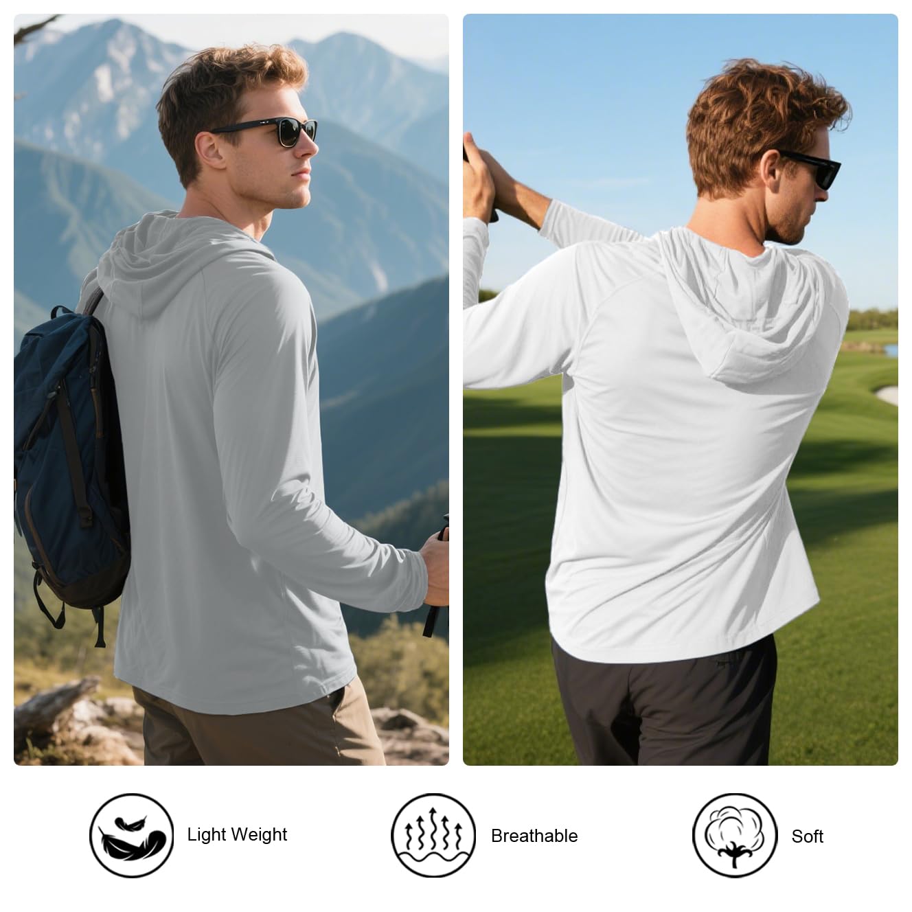 HovSiyla 5 Pack Men's Fishing Shirts Long Sleeve UPF Sun Protection Hoodie Lightweight Hiking Running Swimming Athletic Shirt