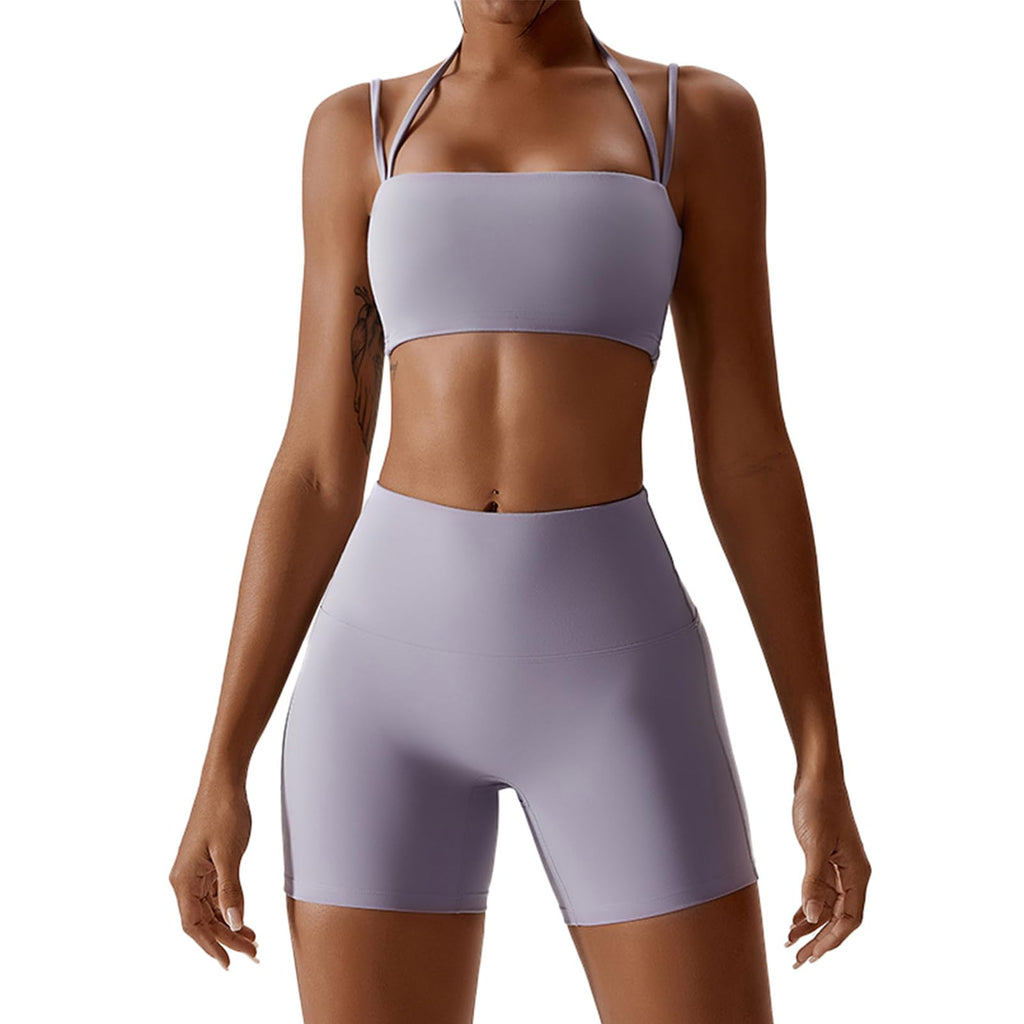 Women's 2-Piece Workout Set with Sports Bra & Biker Shorts