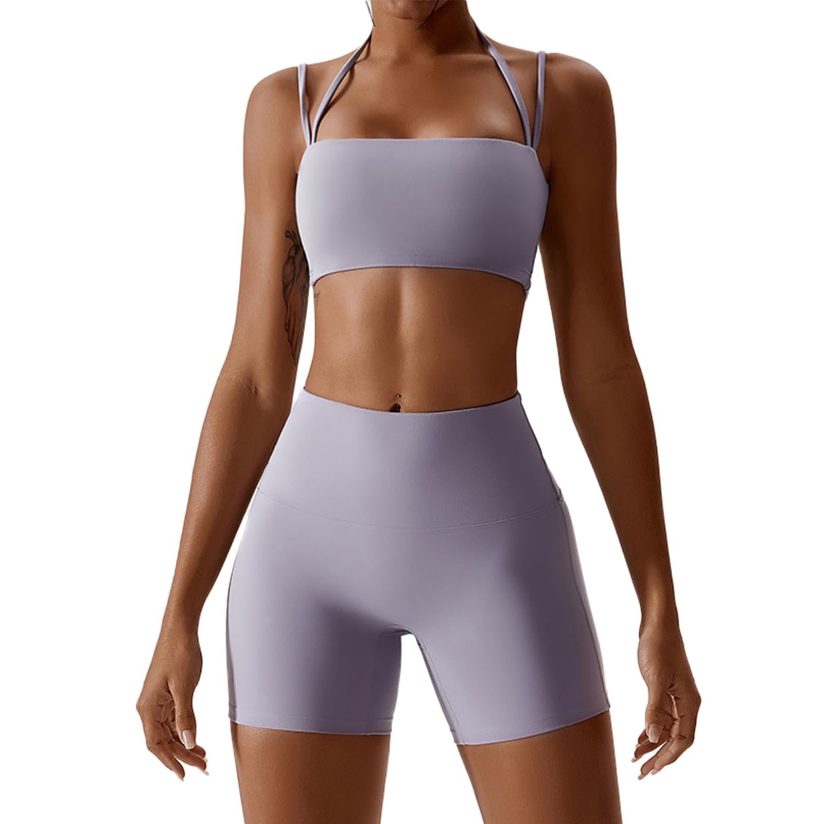 Women's 2-Piece Workout Set with Sports Bra & Biker Shorts