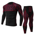 UOYHBTA Men's Fitness Sports Running Training Sets Mesh Printed Long Sleeve Suits Fast Dry High Elastic Tight T-shirt+Pants
