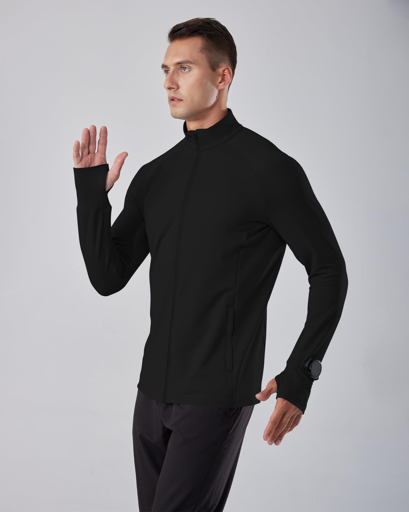Locachy Men's Lightweight Quick Dry Athletic Jacket Full Zip Stand Collar Running Workout Performance Shirt