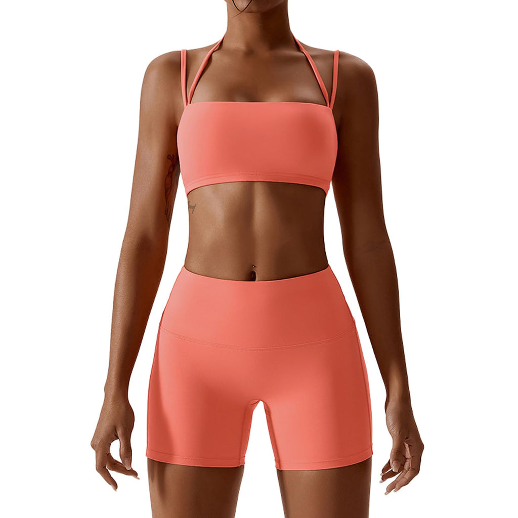 Women's 2-Piece Workout Set with Sports Bra & Biker Shorts