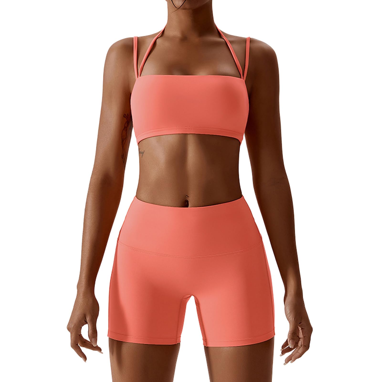 Women's 2-Piece Workout Set with Sports Bra & Biker Shorts