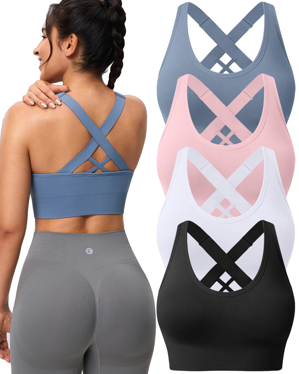 Women's Seamless Crisscross Sports Bra with Medium Support & Padding