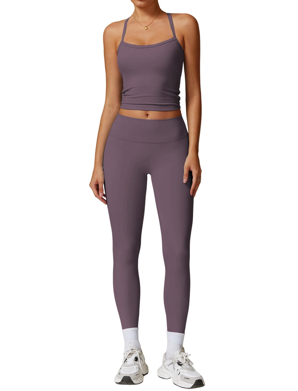 Women's Cross-Back Workout Set with Tank Top & High-Waist Leggings