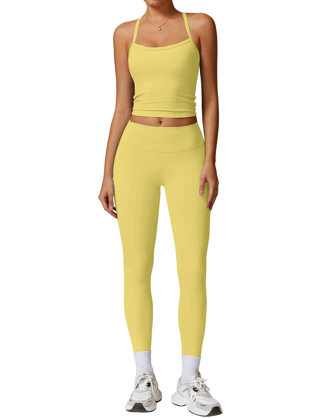 Women's Cross-Back Workout Set with Tank Top & High-Waist Leggings