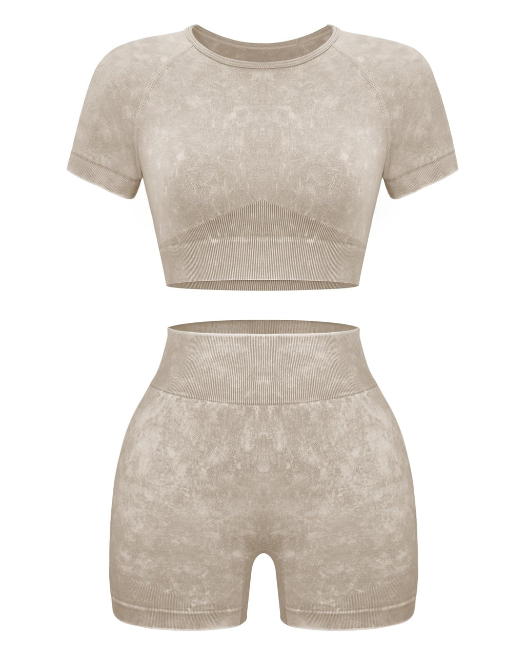 OLCHEE Seamless Acid Wash 2-Piece Workout Set Women Crop Top & Shorts Yoga Gym Outfit