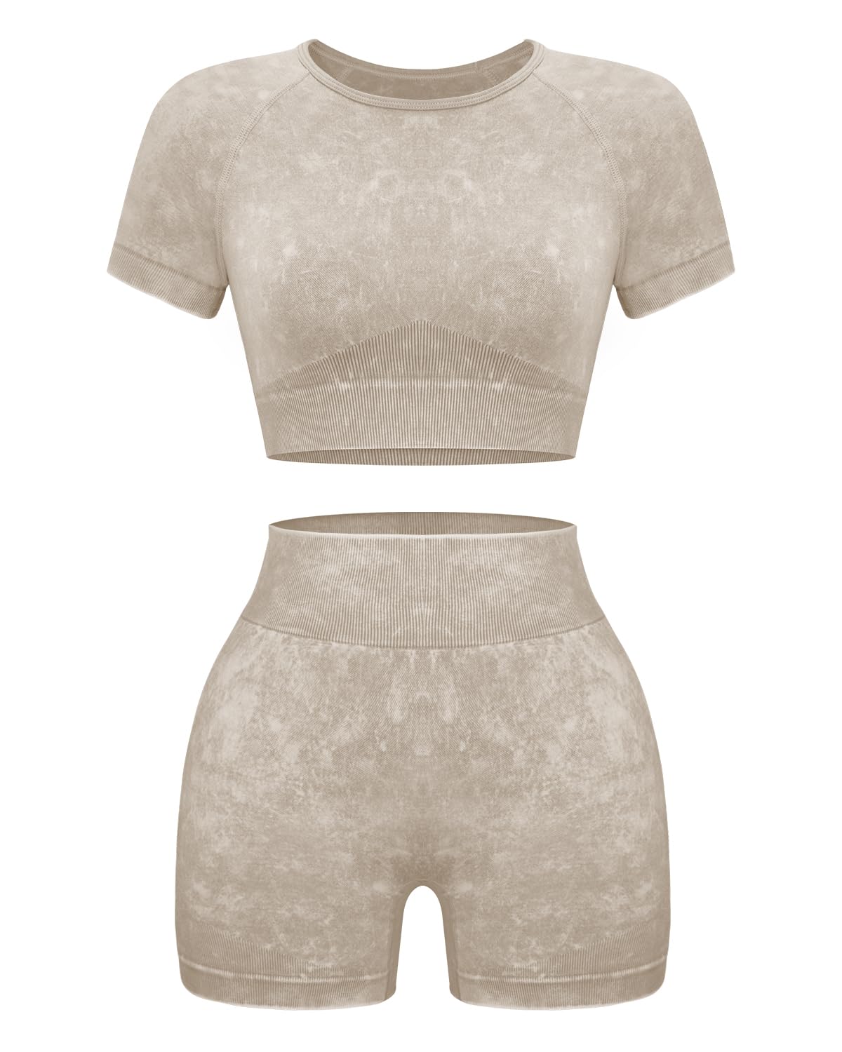 OLCHEE Seamless Acid Wash 2-Piece Workout Set Women Crop Top & Shorts Yoga Gym Outfit