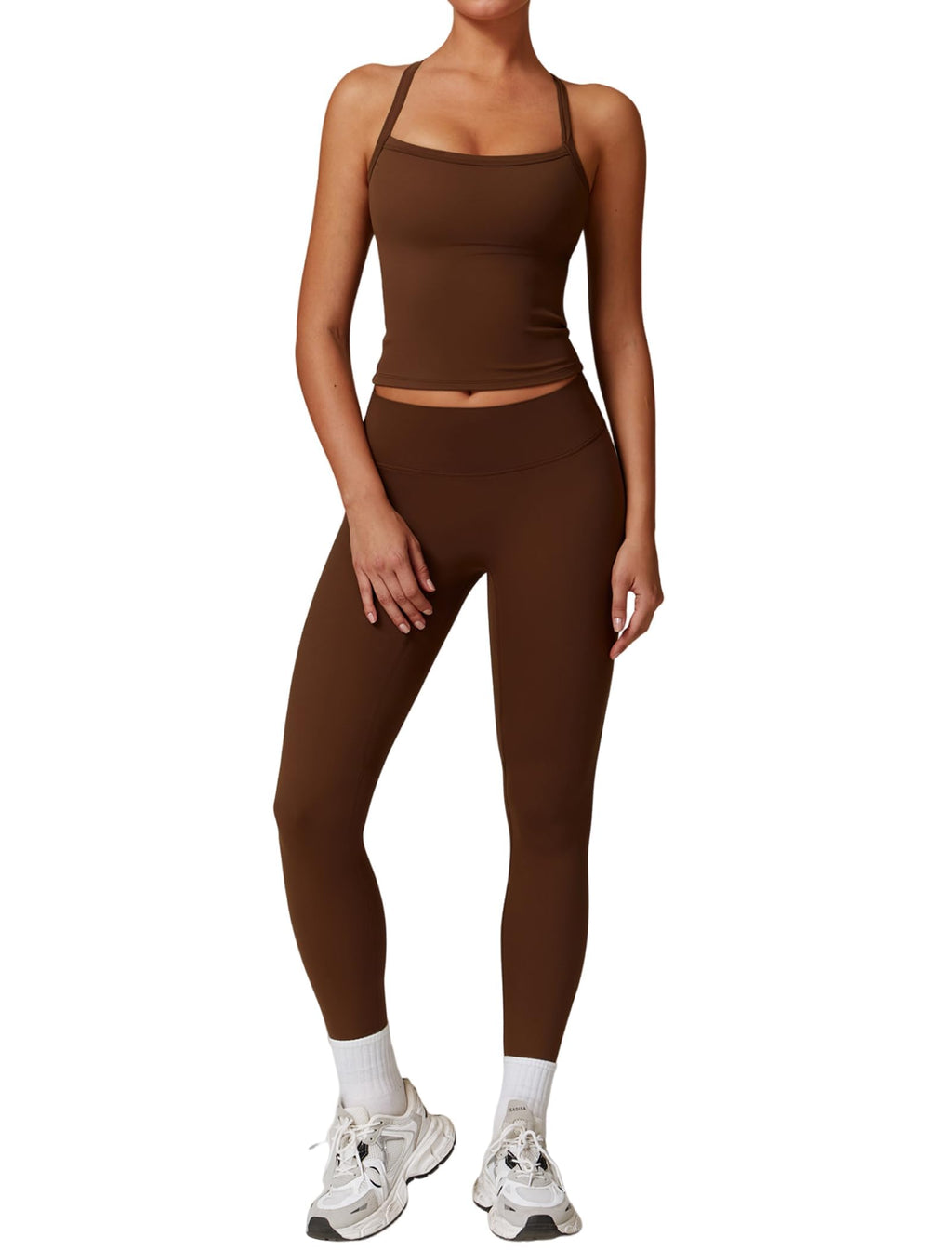Women's Cross-Back Workout Set with Tank Top & High-Waist Leggings