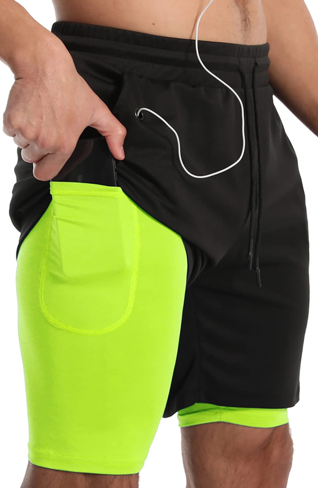 JWJ Men's 2 in 1 Workout Running Shorts 7 Inch Lightweight Athletic Gym Shorts with Compression Liner