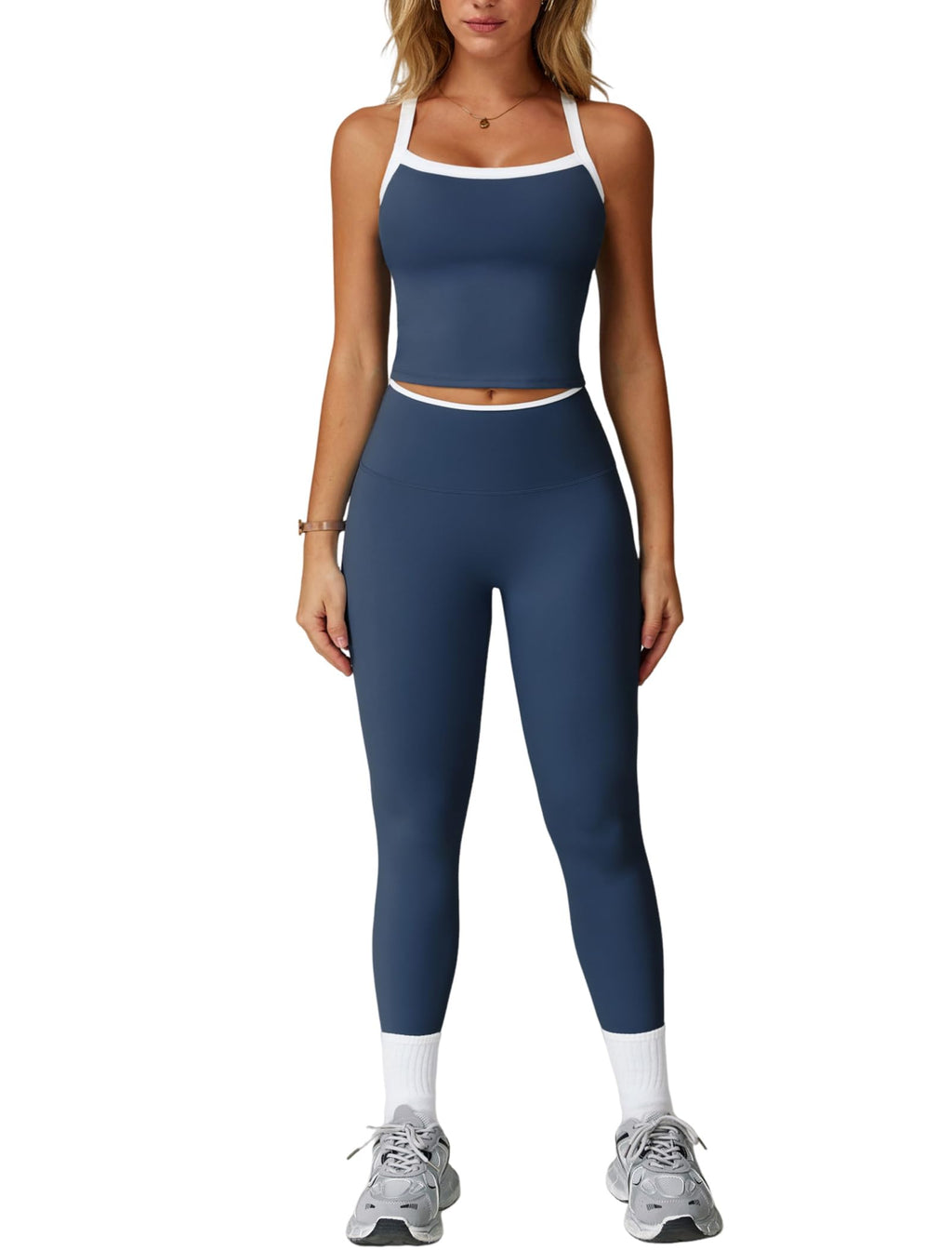 Women's Cross-Back Workout Set with Tank Top & High-Waist Leggings
