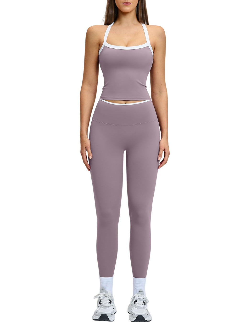 Women's Cross-Back Workout Set with Tank Top & High-Waist Leggings
