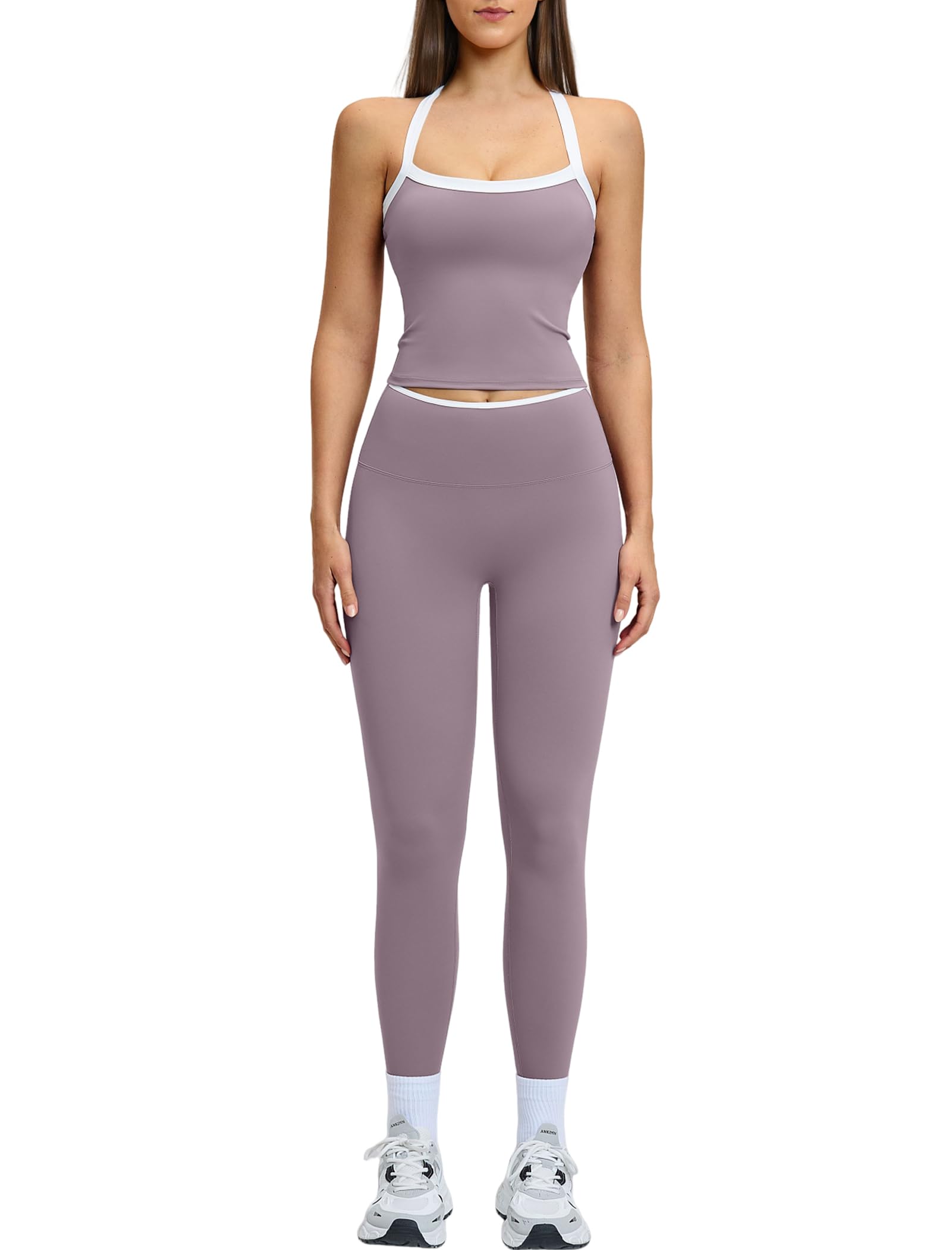 Women's Cross-Back Workout Set with Tank Top & High-Waist Leggings