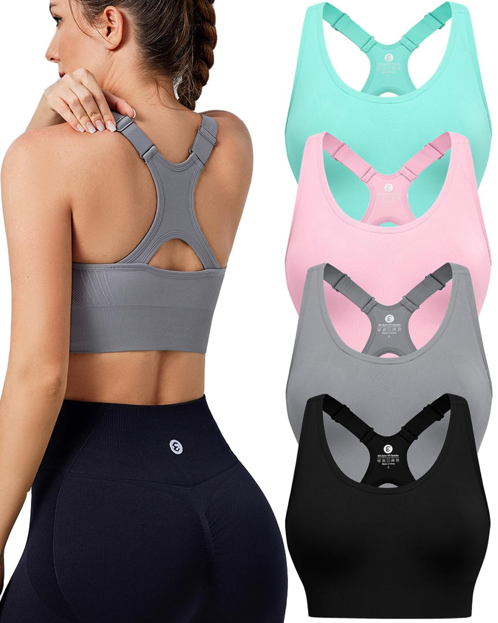 Women's Seamless Racerback Sports Bra with Adjustable Straps & Padding