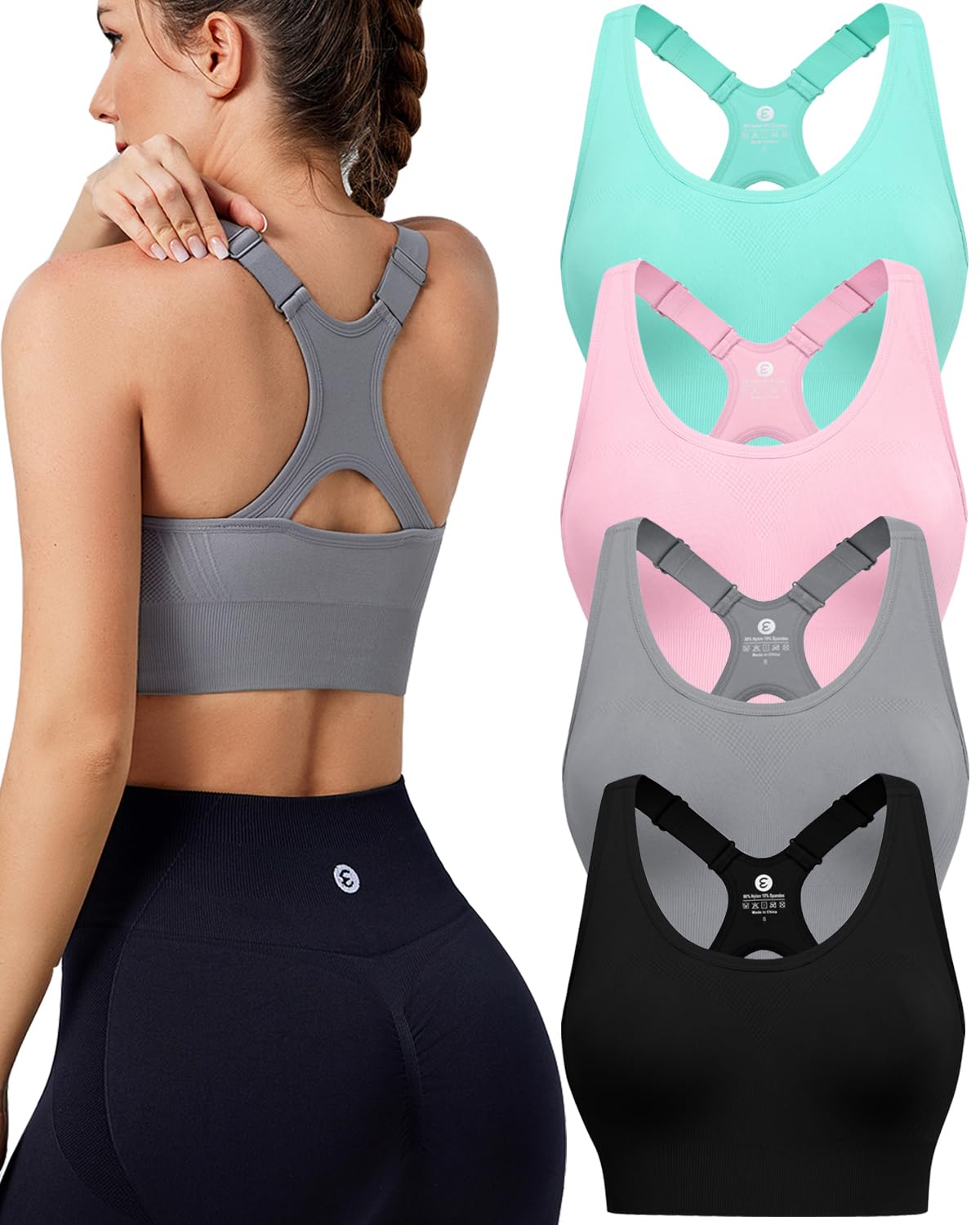 Women's Seamless Racerback Sports Bra with Adjustable Straps & Padding