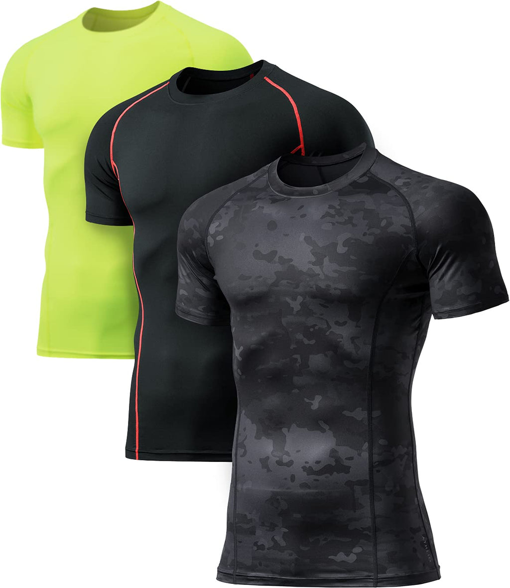 ATHLIO Men's Cool Dry Short Sleeve Compression Shirts, Sports Baselayer T-Shirts Tops, Athletic Workout Shirt