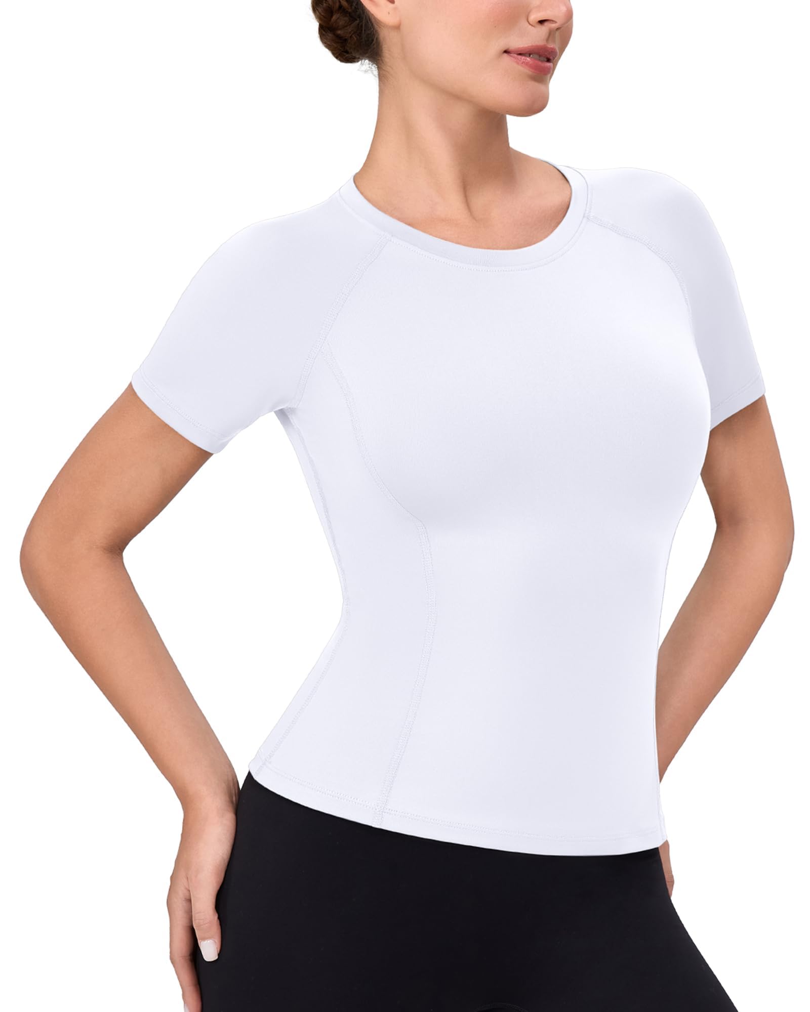 Women's Compression Short Sleeve, Workout Top/Dry Fit Gym Yoga Running Baselayer Shirt