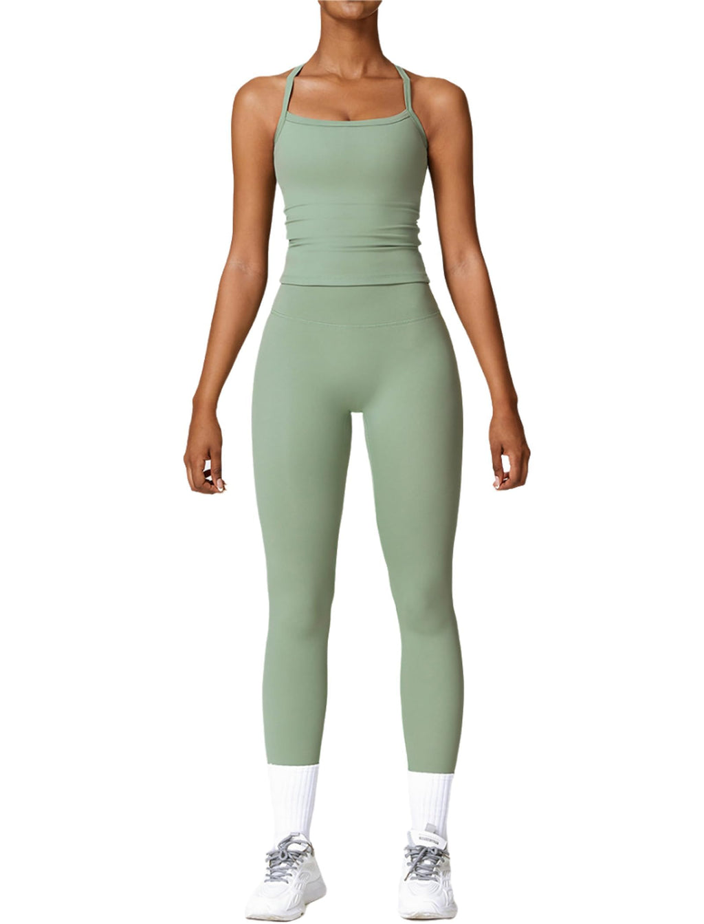 Women's Cross-Back Workout Set with Tank Top & High-Waist Leggings