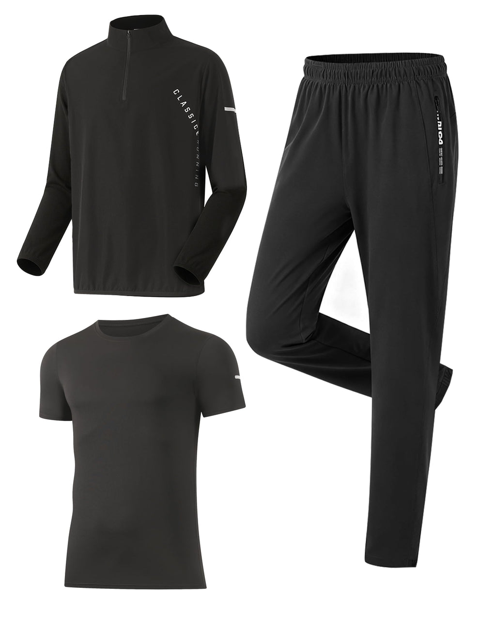Men's 3-Piece Tracksuit Set with Windproof Jacket, Top & Jogger Pants