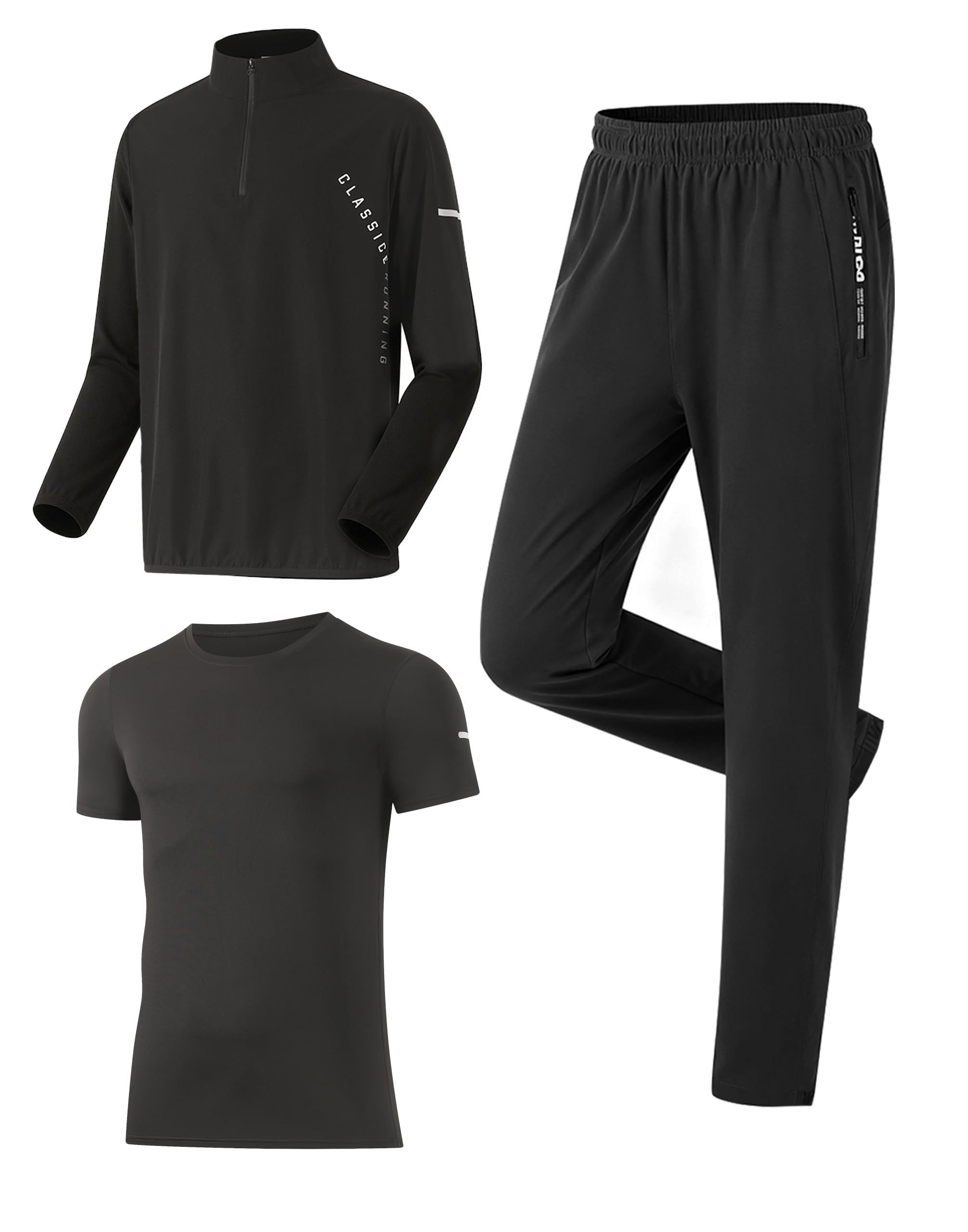 Men's 3-Piece Tracksuit Set with Windproof Jacket, Top & Jogger Pants