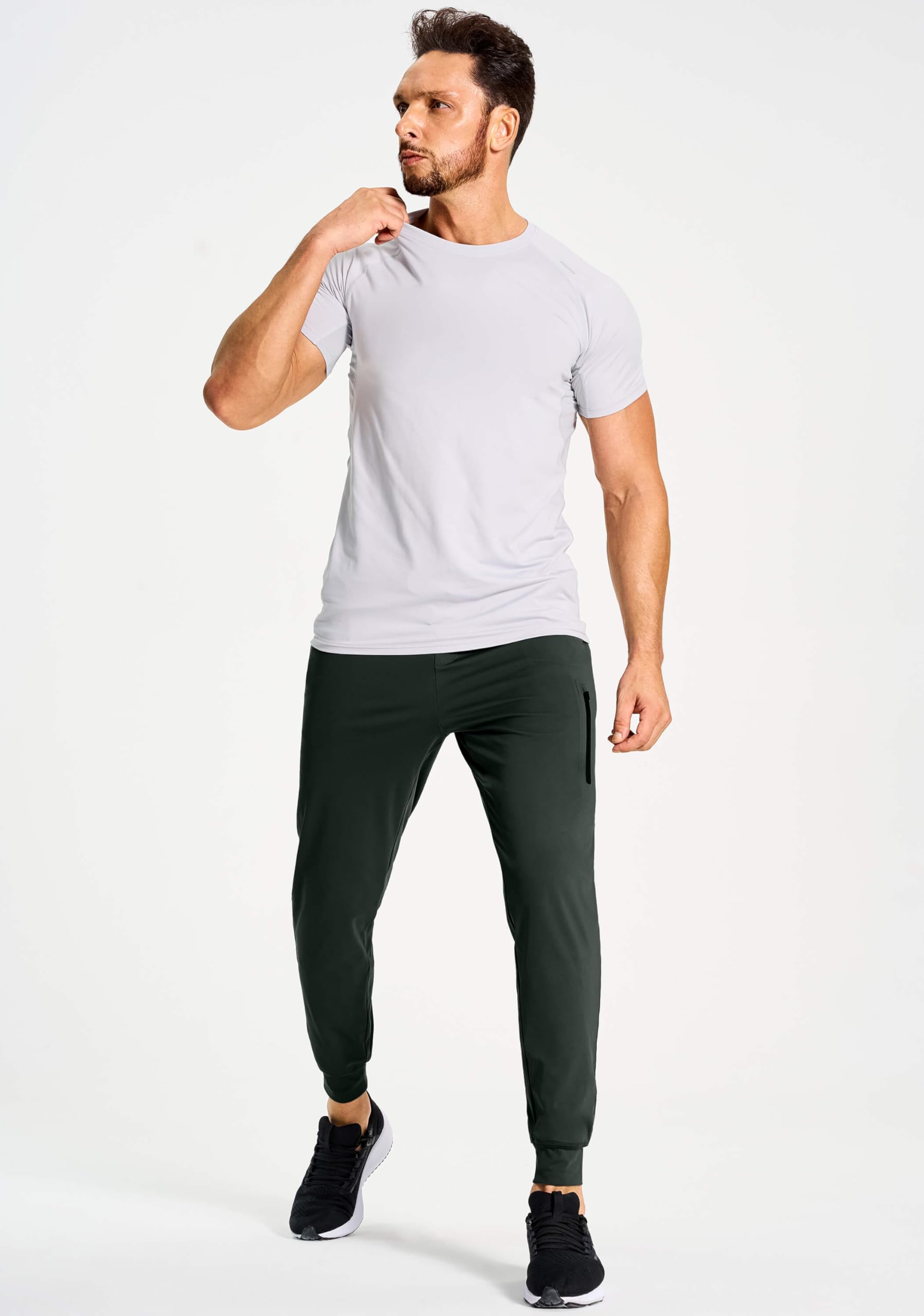 YOVVI Men's Athletic Joggers with Zipper Pockets Stretch Track Pants Workout Running Gym Golf Sweatpants for Men