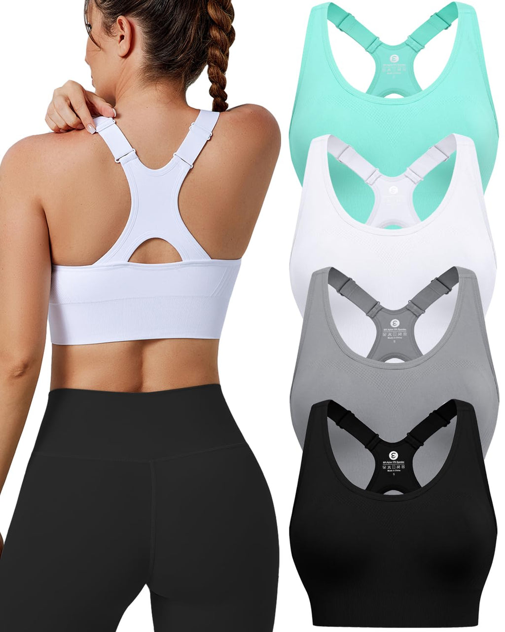 Women's Seamless Racerback Sports Bra with Adjustable Straps & Padding