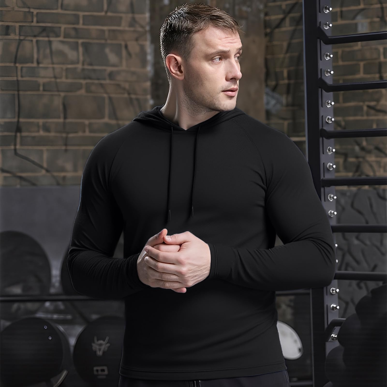 X-thud Mens Quick Dry Hoodies Long Sleeve Workout Athletic Gym Hooded Shirts