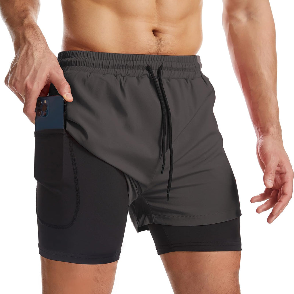 Men's 2-in-1 Running Shorts with Liner & Zipper Pockets