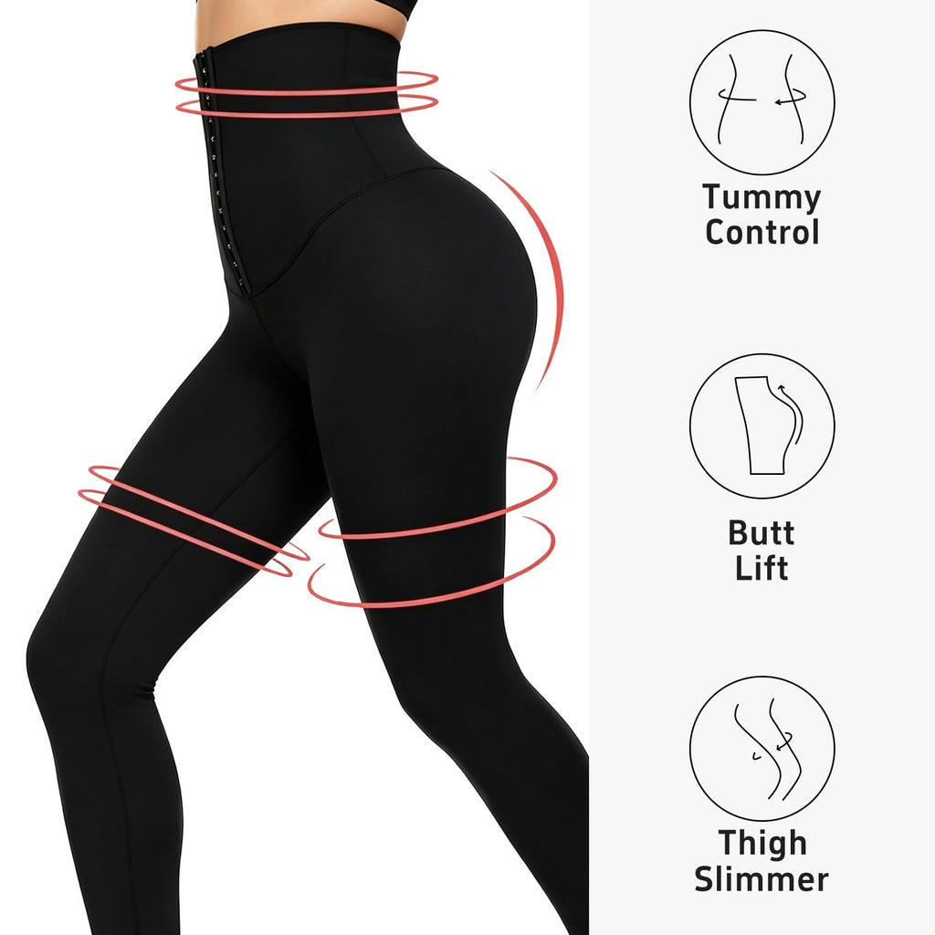 QFE High Waist Tummy Control Yoga Pants Compression Leggings for Women Black Workout Butt Lifting Gym Scrunch Waist Trainer