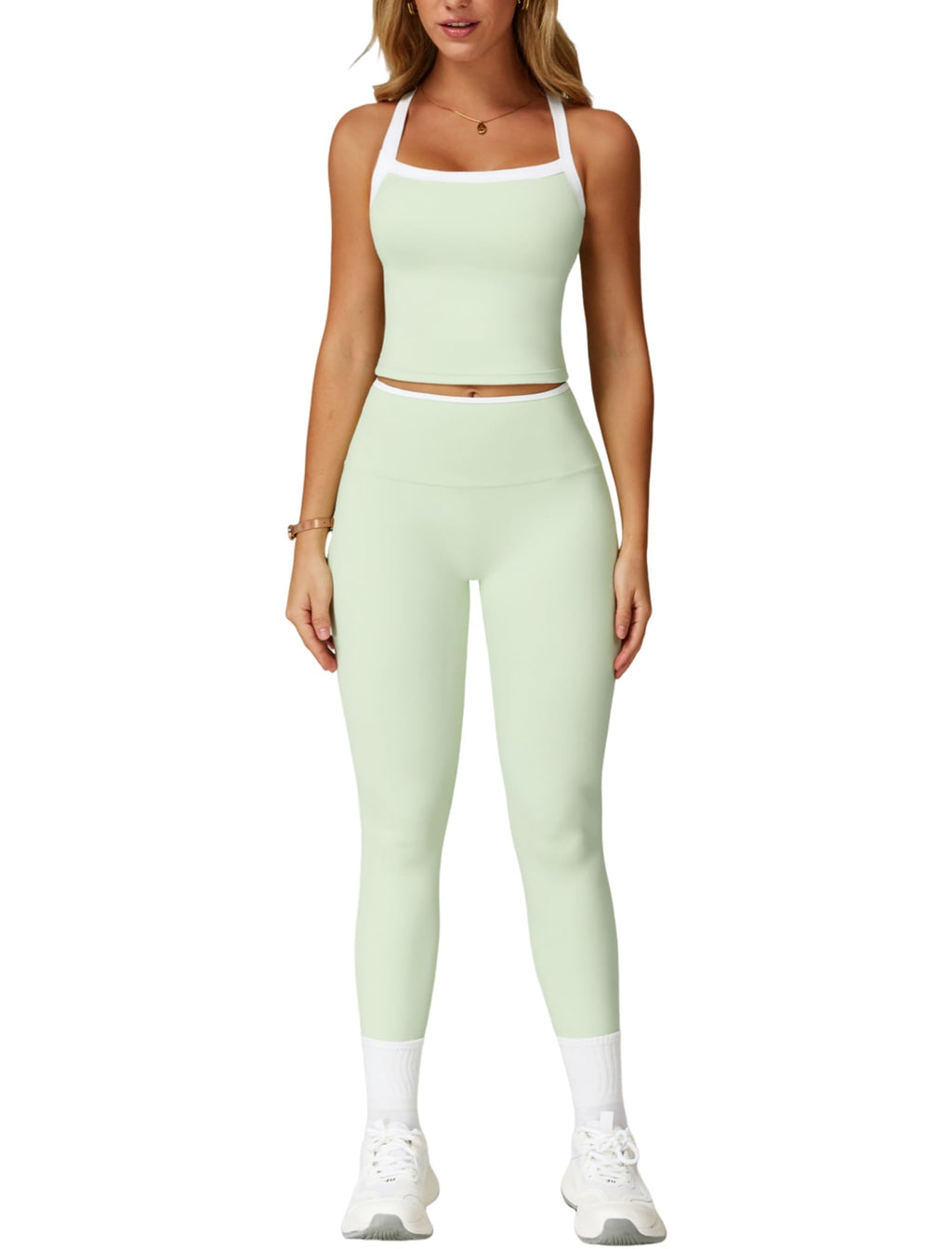 Women's Cross-Back Workout Set with Tank Top & High-Waist Leggings