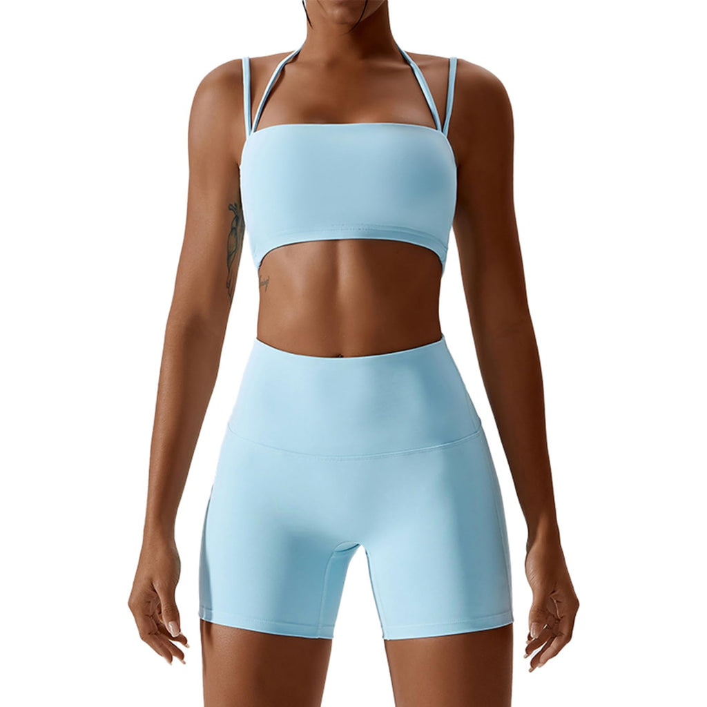 Women's 2-Piece Workout Set with Sports Bra & Biker Shorts