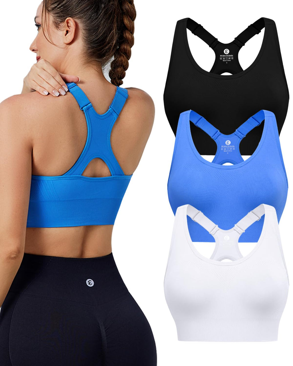 Women's Seamless Racerback Sports Bra with Adjustable Straps & Padding