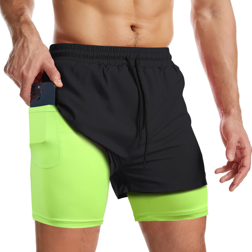 Men's 2-in-1 Running Shorts with Liner & Zipper Pockets