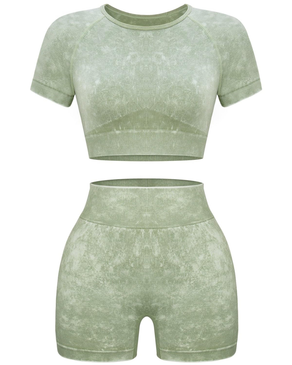 OLCHEE Seamless Acid Wash 2-Piece Workout Set Women Crop Top & Shorts Yoga Gym Outfit