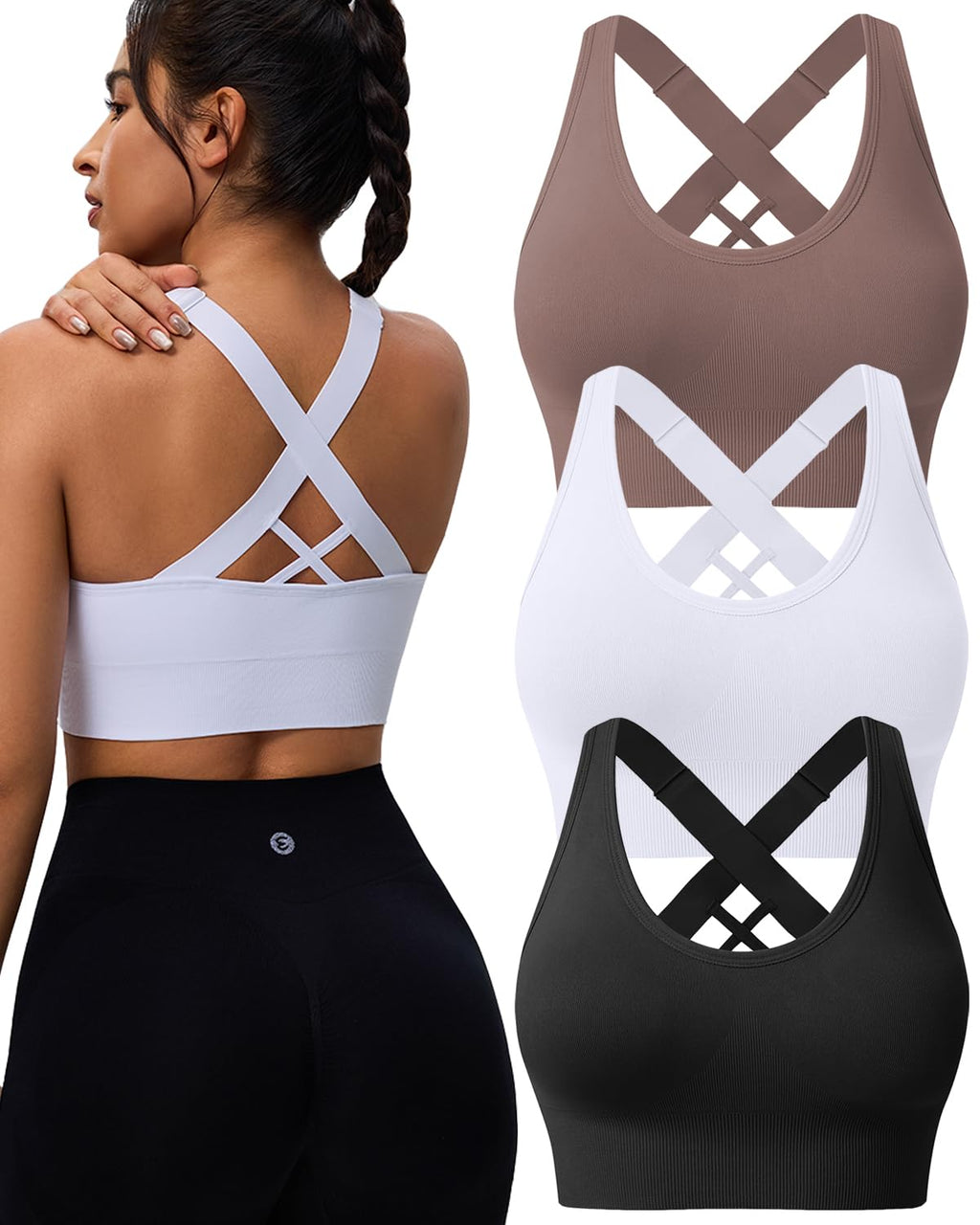 Women's Seamless Crisscross Sports Bra with Medium Support & Padding