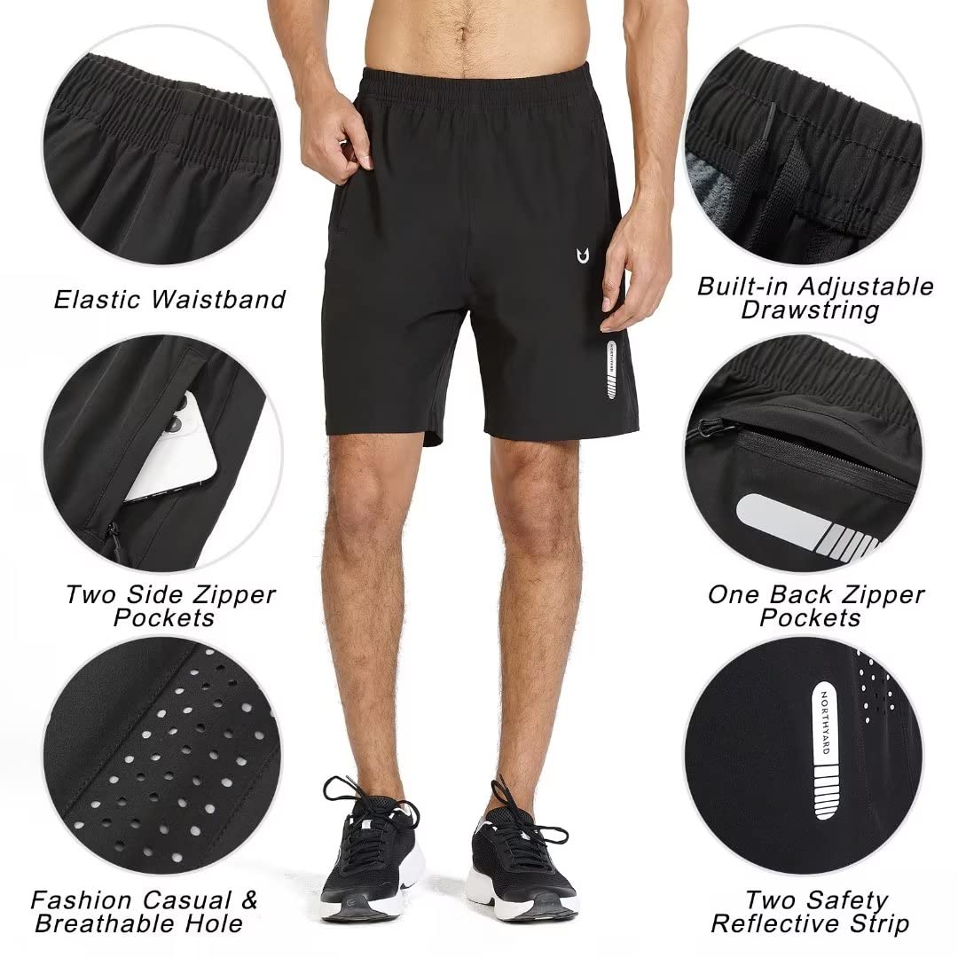 NORTHYARD Men's Athletic Running Shorts Gym Workout 7"/9"/5" Quick Dry Lightweight Sports Basketball Tennis 3 Zipper Pockets