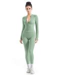 SUUKSESS Women 2 Piece Seamless Ribbed Workout Sets With Zip Up Jacket High Waisted Gym Yoga Leggings