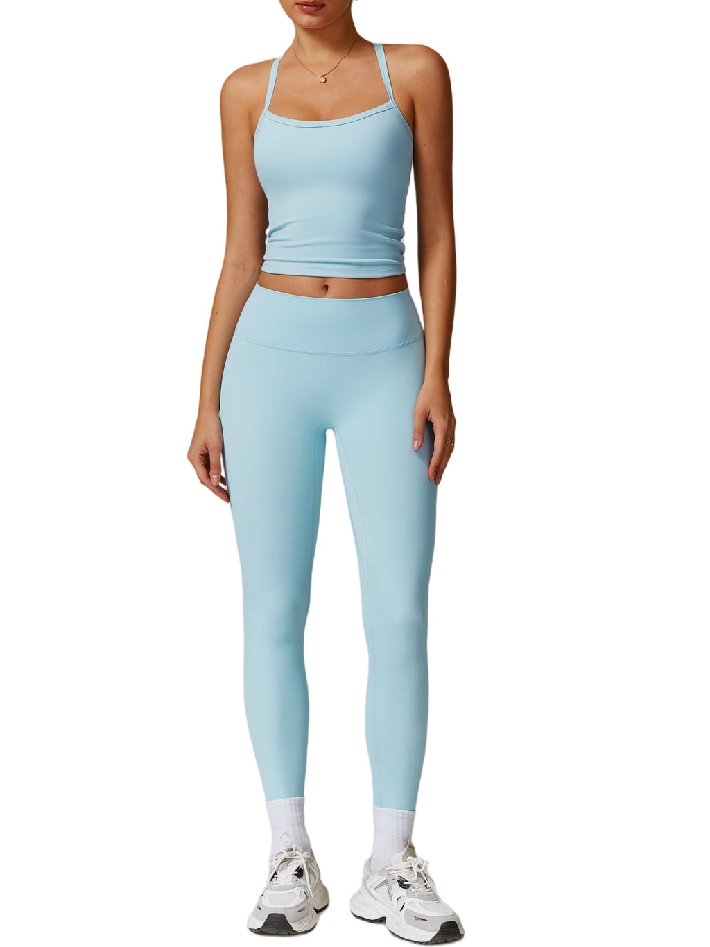Women's Cross-Back Workout Set with Tank Top & High-Waist Leggings