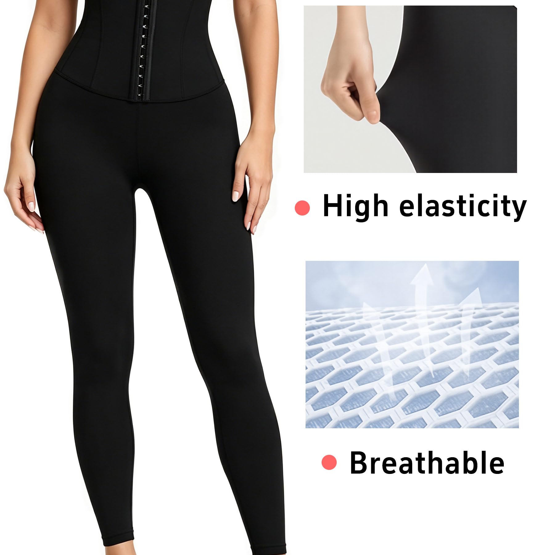 QFE High Waist Tummy Control Yoga Pants Compression Leggings for Women Black Workout Butt Lifting Gym Scrunch Waist Trainer