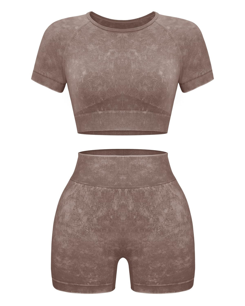 OLCHEE Seamless Acid Wash 2-Piece Workout Set Women Crop Top & Shorts Yoga Gym Outfit