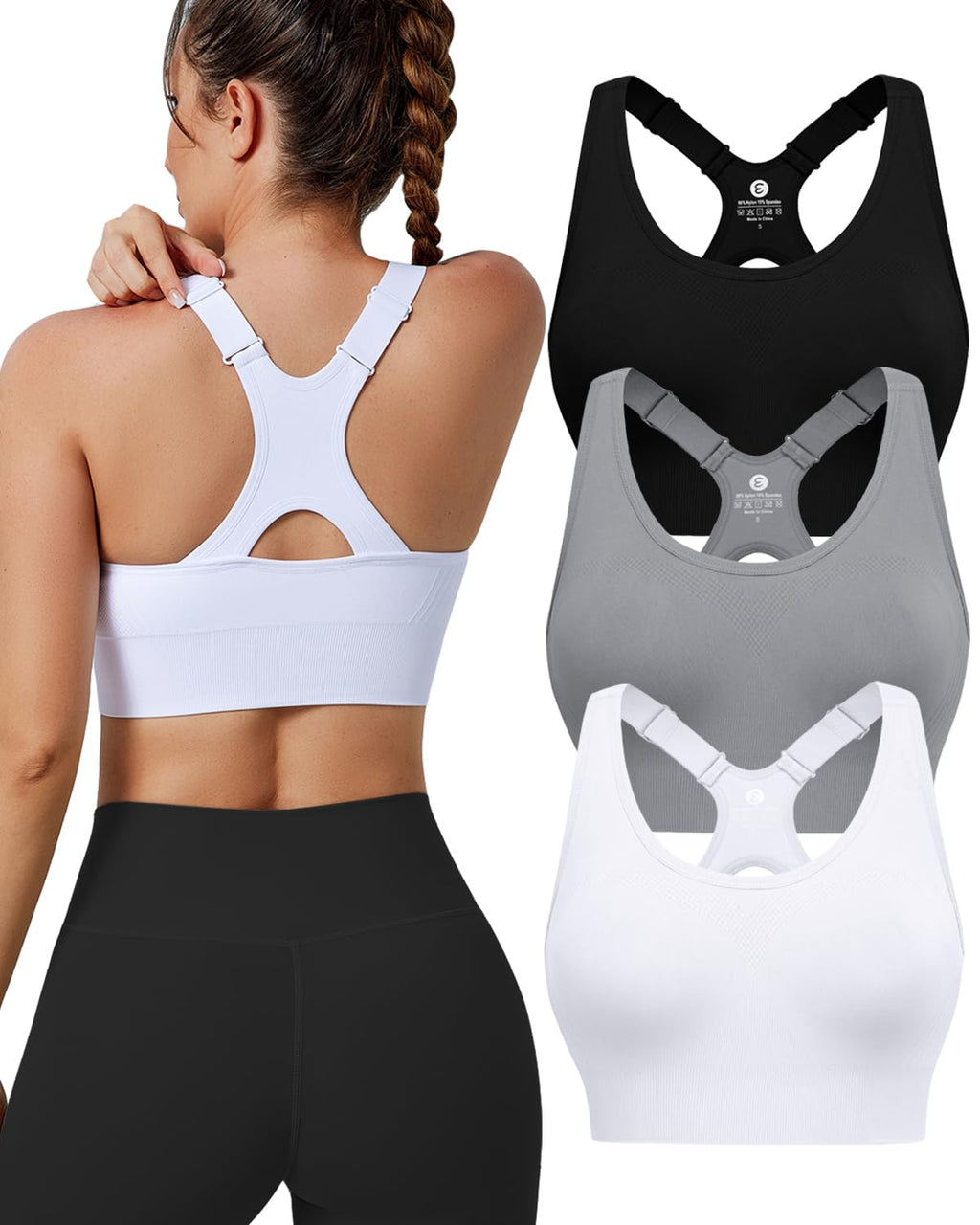 Women's Seamless Racerback Sports Bra with Adjustable Straps & Padding