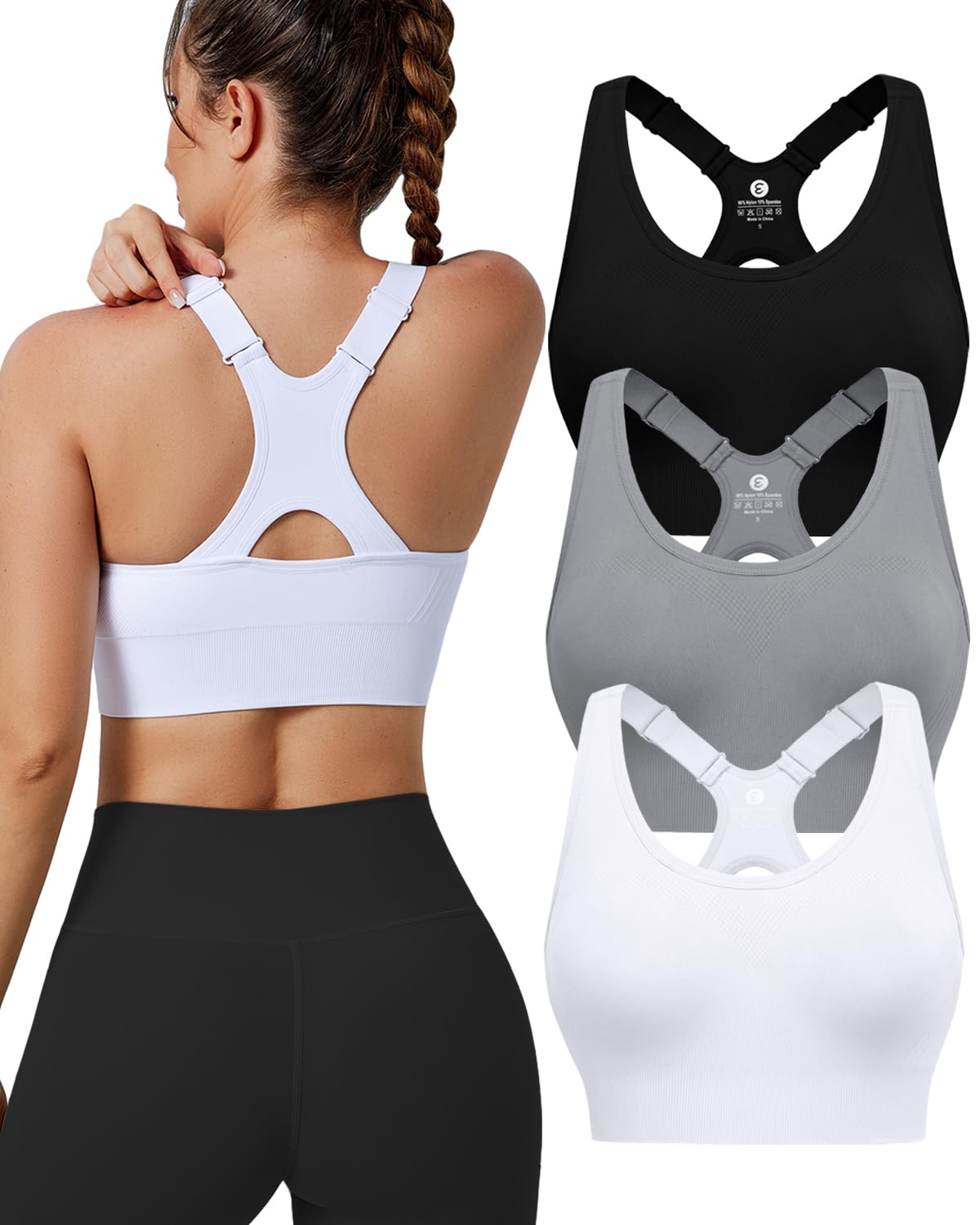 Women's Seamless Racerback Sports Bra with Adjustable Straps & Padding