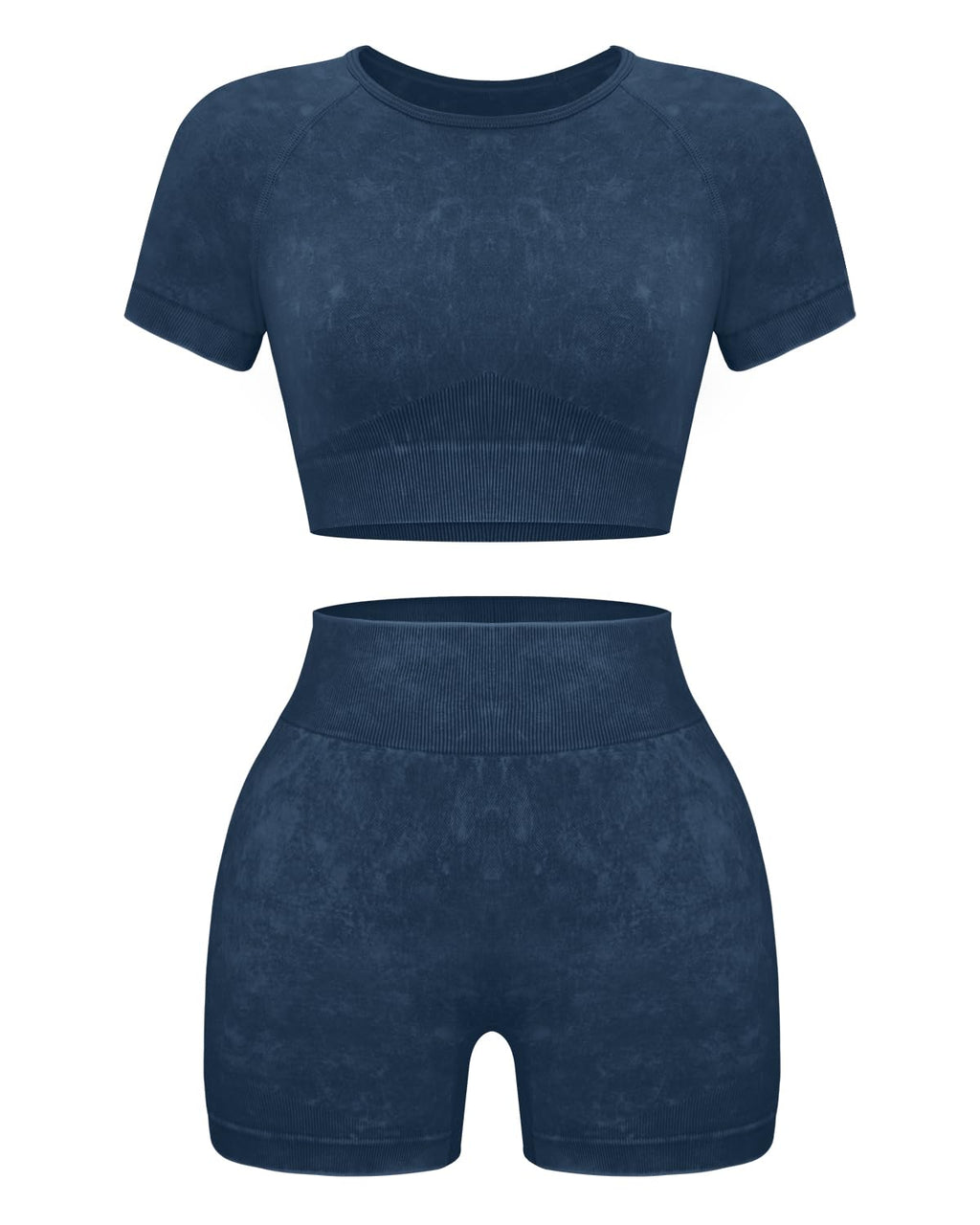 OLCHEE Seamless Acid Wash 2-Piece Workout Set Women Crop Top & Shorts Yoga Gym Outfit