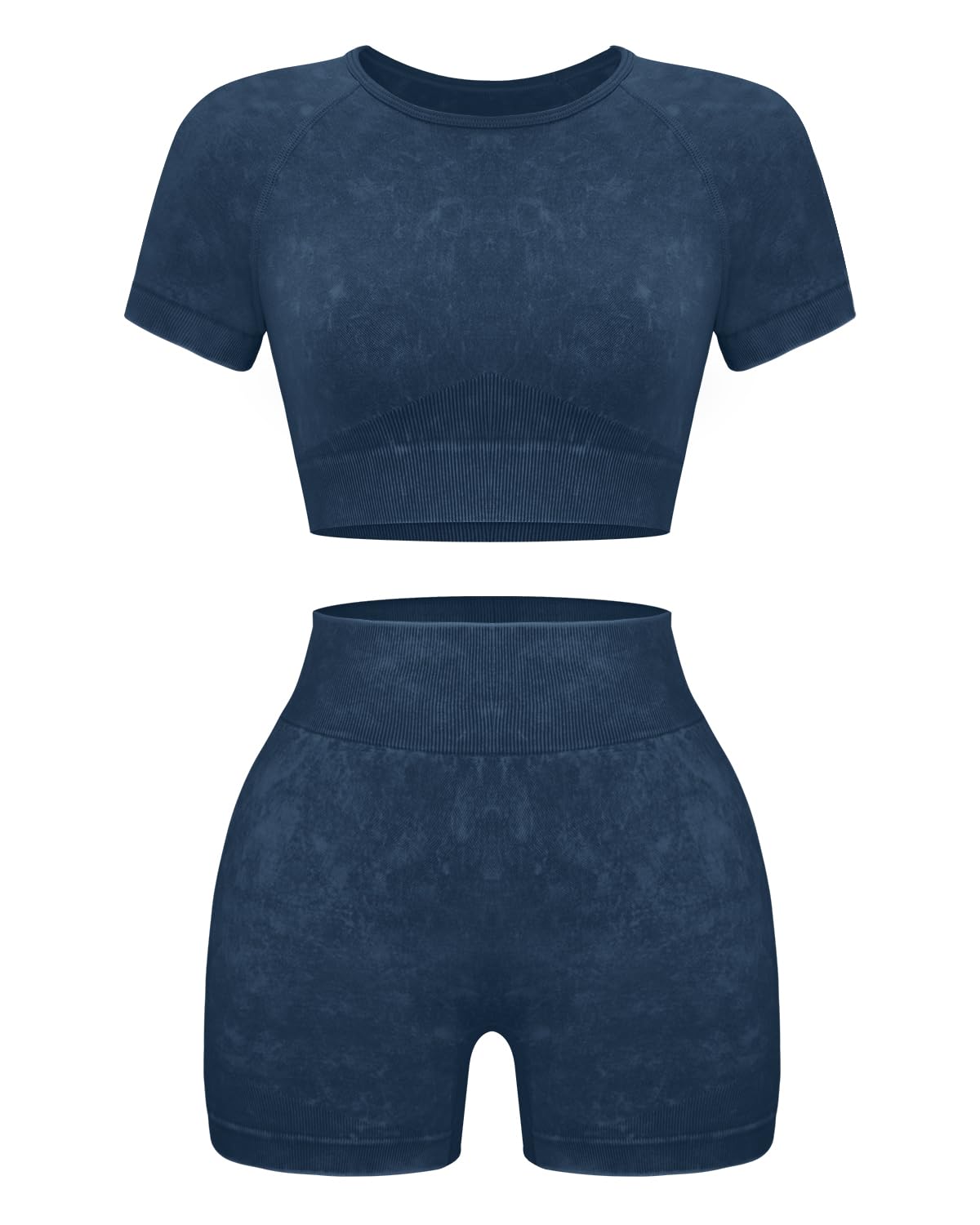 OLCHEE Seamless Acid Wash 2-Piece Workout Set Women Crop Top & Shorts Yoga Gym Outfit
